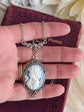 Blue Cameo Necklace, Victorian Silver Pendant, Vintage Style Jewelry