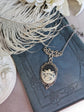 Black Dragonfly Cameo Necklace, Antique Silver Lotus Pendant Jewelry