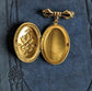 Oval Embossed Brass Locket Brooch: Vintage Style Bridal Bouquet Charm