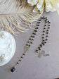 Black Beaded Y Necklace: Gothic Rosary Choker, Vintage Style