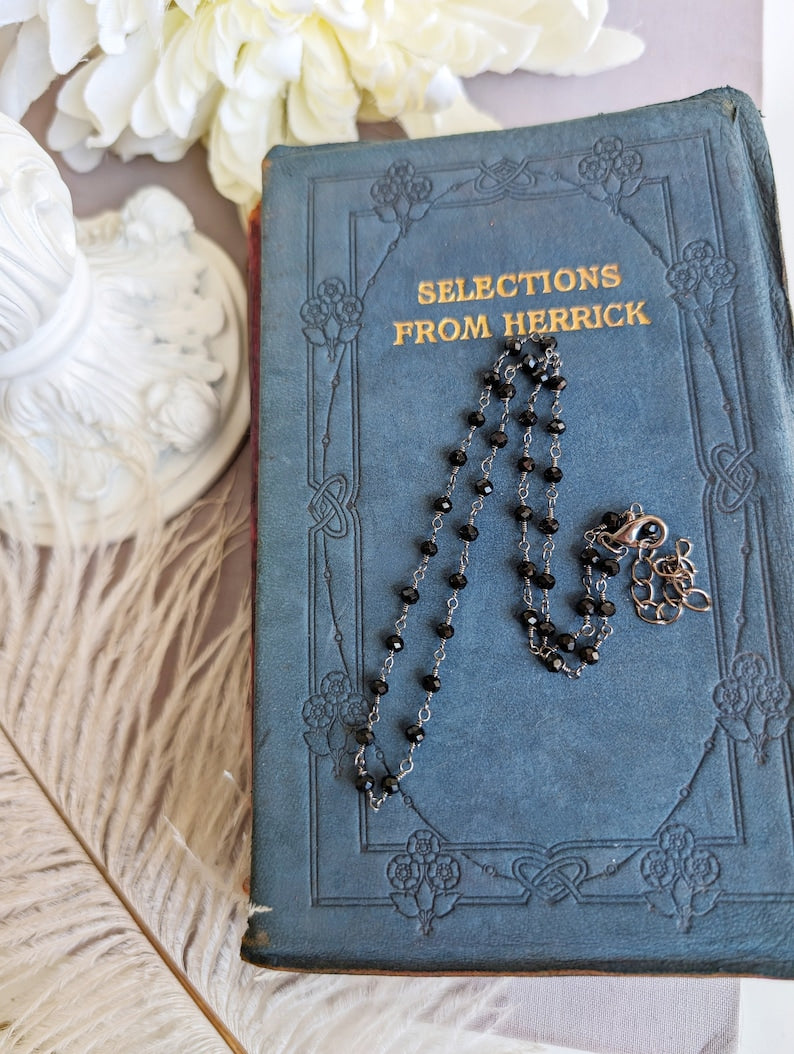 Black Faceted Glass Bead Choker | Gothic Rosary Chain Necklace
