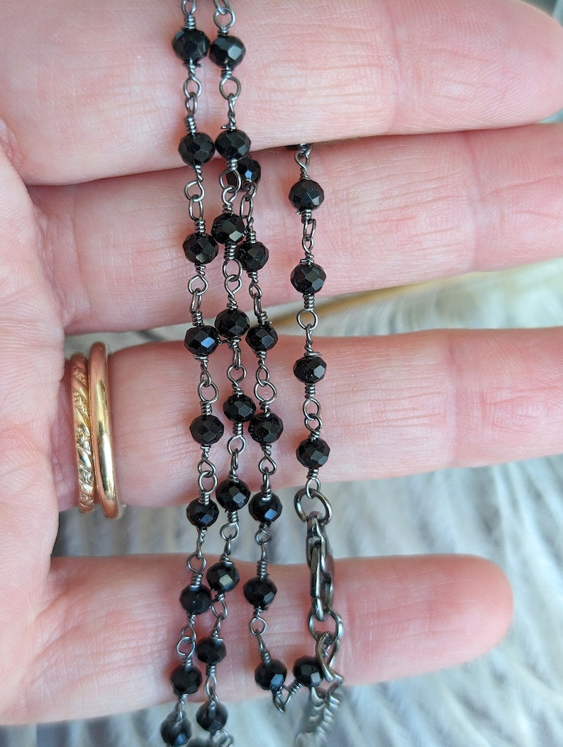 Black Faceted Glass Bead Choker | Gothic Rosary Chain Necklace