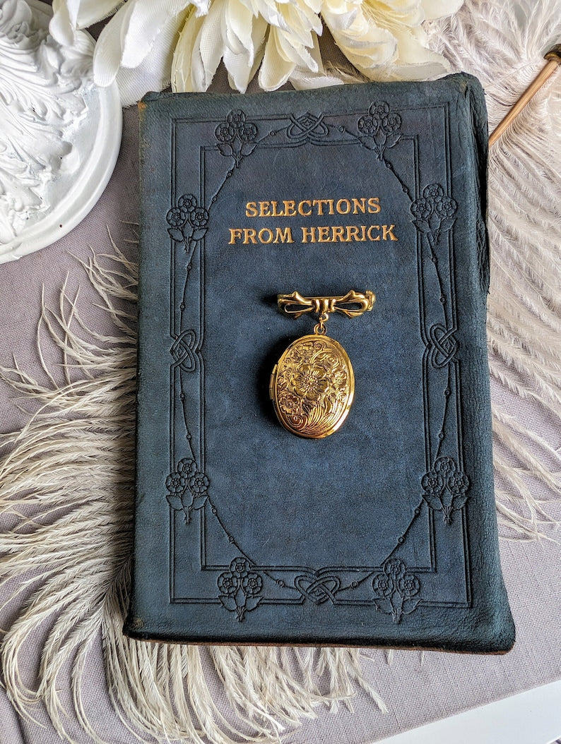 Gold Plated Floral Locket Brooch: Vintage Style Bridal Bouquet Charm