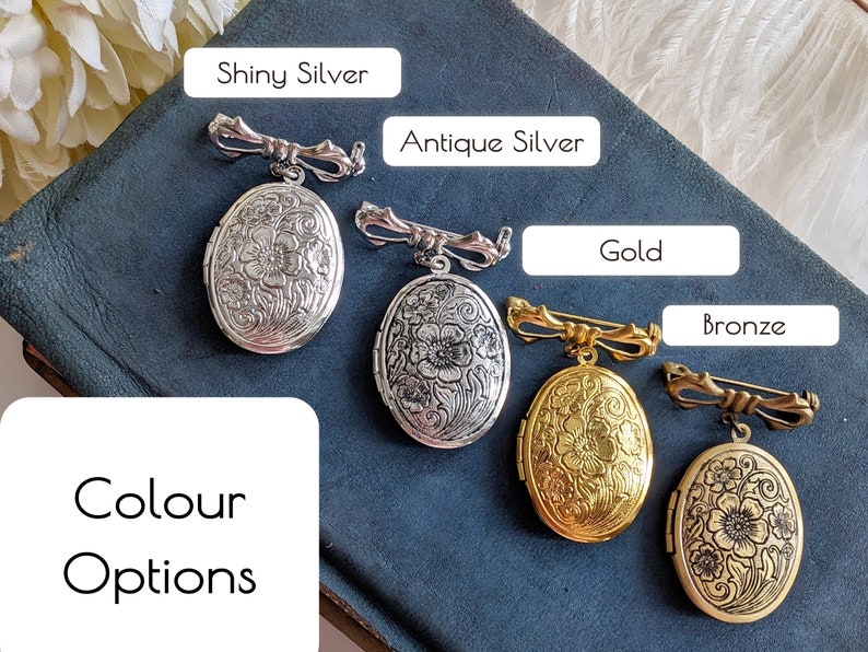 Embossed Floral Locket Brooch: Vintage Style Bridal Bouquet Charm