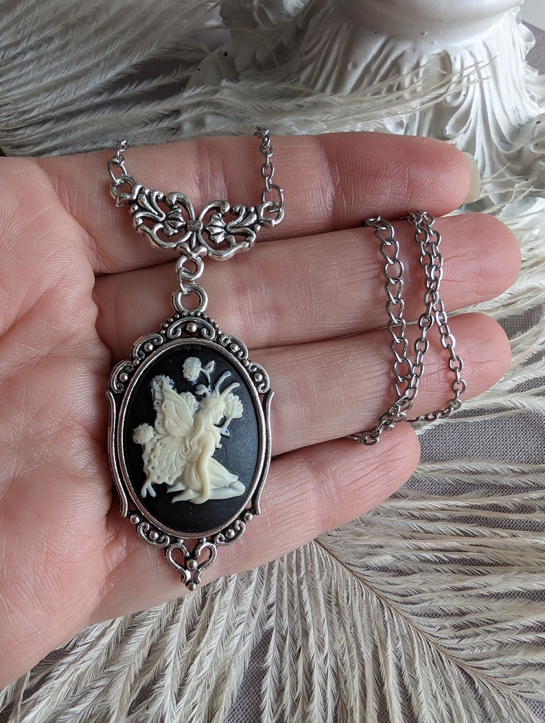 Fairy Cameo Necklace, Antiqued Silver Woodland Fae Jewelry Gift