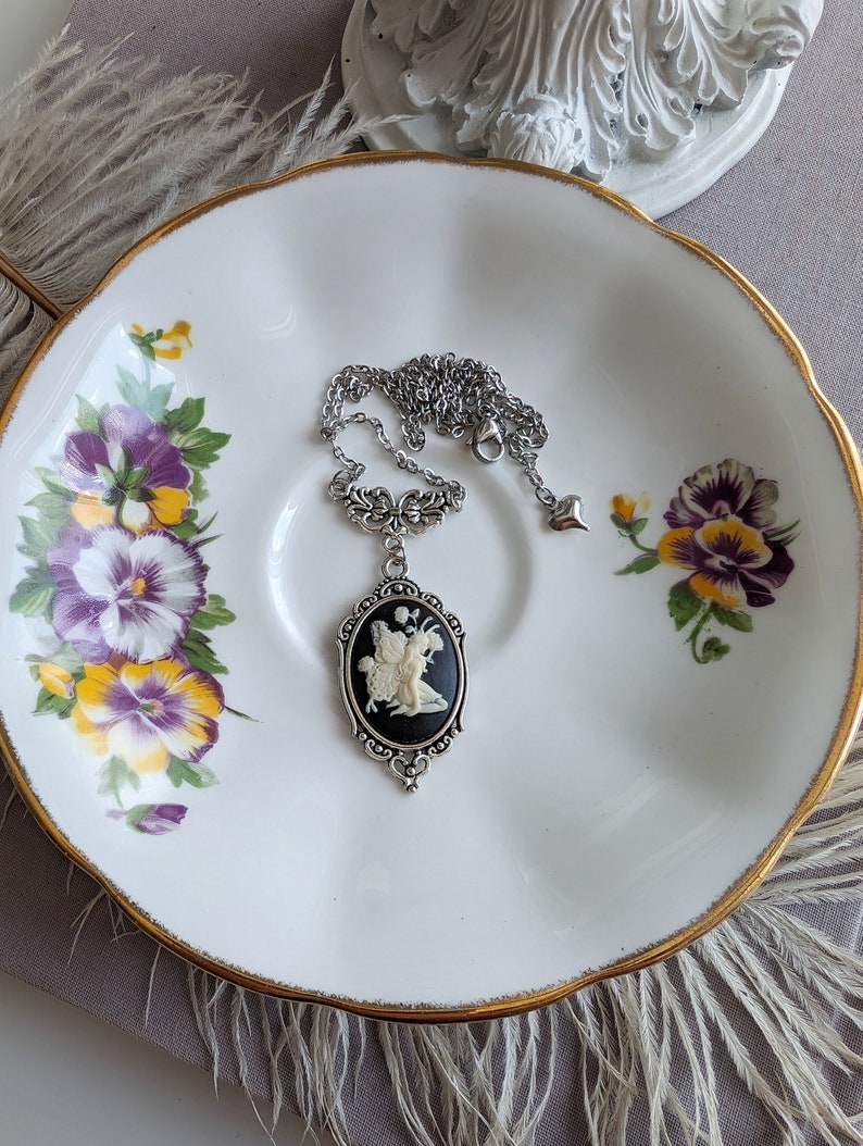 Fairy Cameo Necklace, Antiqued Silver Woodland Fae Jewelry Gift