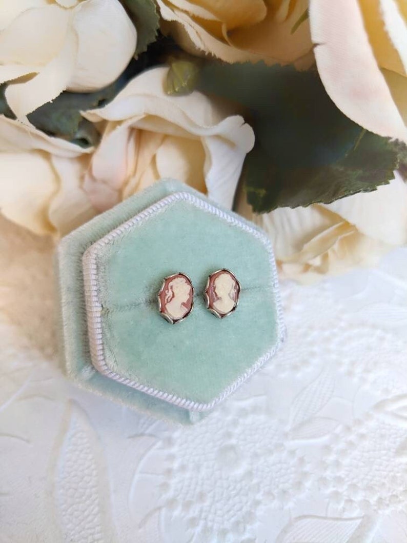 Handmade Carnelian Cameo Stud Earrings | Vintage Goddess Jewelry