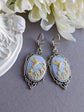Blue Hummingbird Cameo Earrings: Vintage Style Romantic Jewelry
