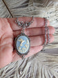 Blue Hummingbird Cameo Necklace, Art Nouveau Bird Pendant Jewelry