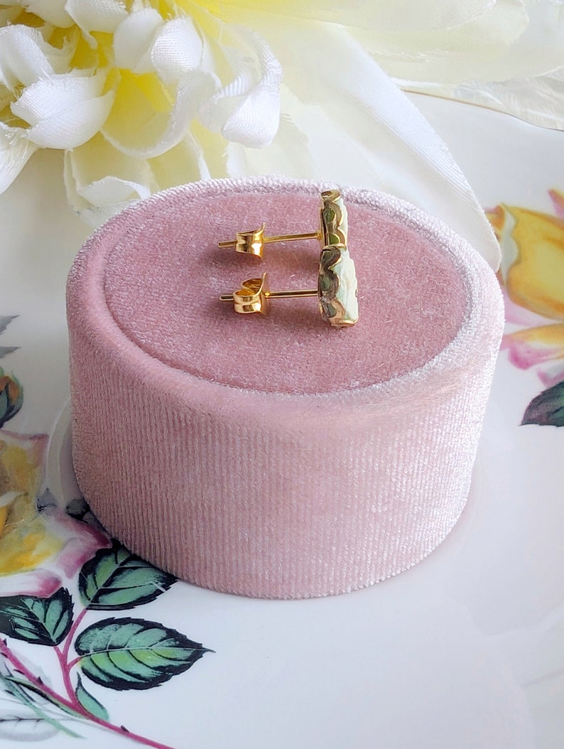 Tiny Green Cameo Earrings: Gold Plated Hypoallergenic Studs