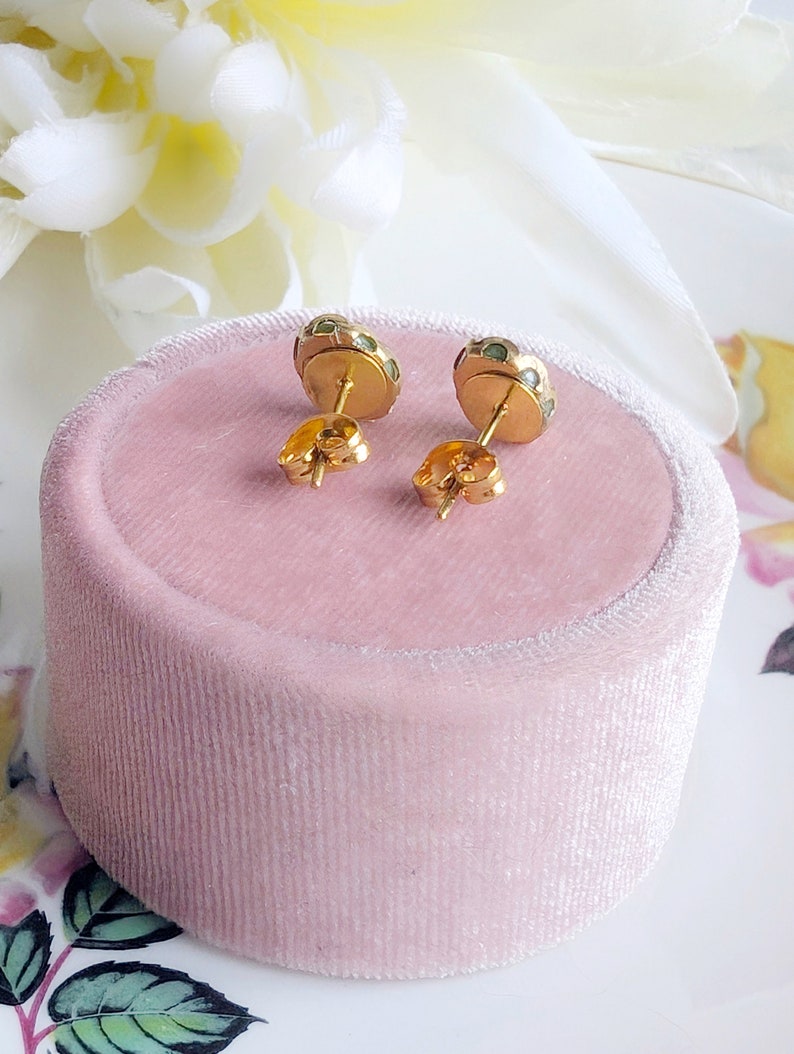 Tiny Green Cameo Earrings: Gold Plated Hypoallergenic Studs