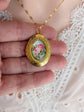 Detail of Floral Glass Cabochon on Gold Brass Keepsake Locket