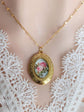 Golden Oval Floral Locket Necklace with Vintage Style Lip Chain