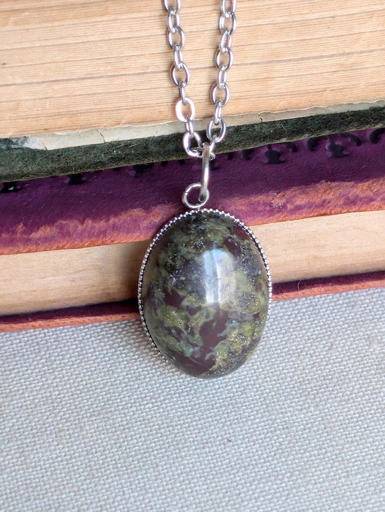 Oval Dragon’s Blood Jasper Necklace | Boho Gemstone Pendant Jewelry