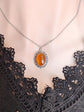 Carnelian Necklace, Lacy Antiqued Silver Pendant, Romantic Crystal Jewelry
