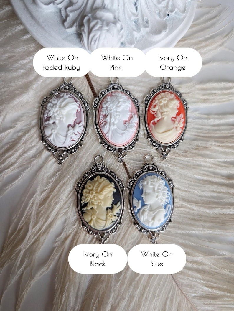 Victorian Goddess Cameo Necklace, Antique Silver Wedding Jewelry