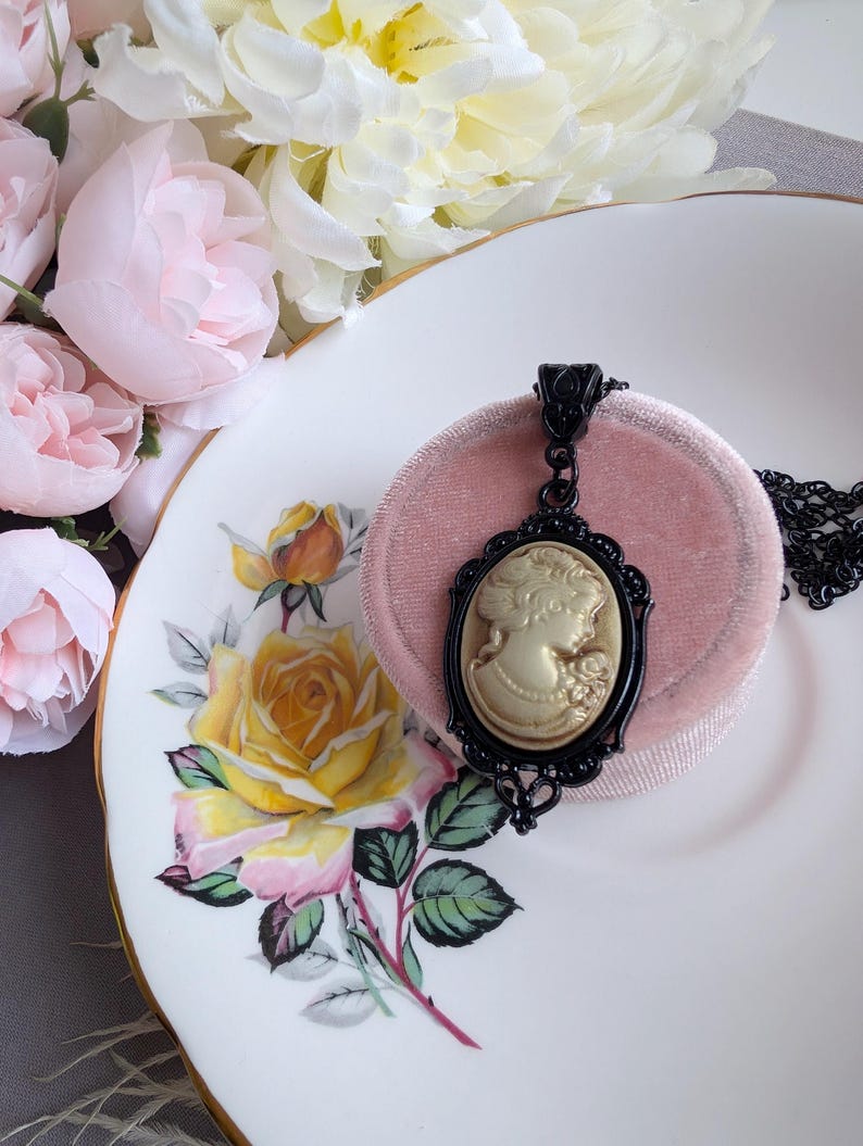 Gothic Sepia Cameo Necklace: Victorian Steampunk Jewelry
