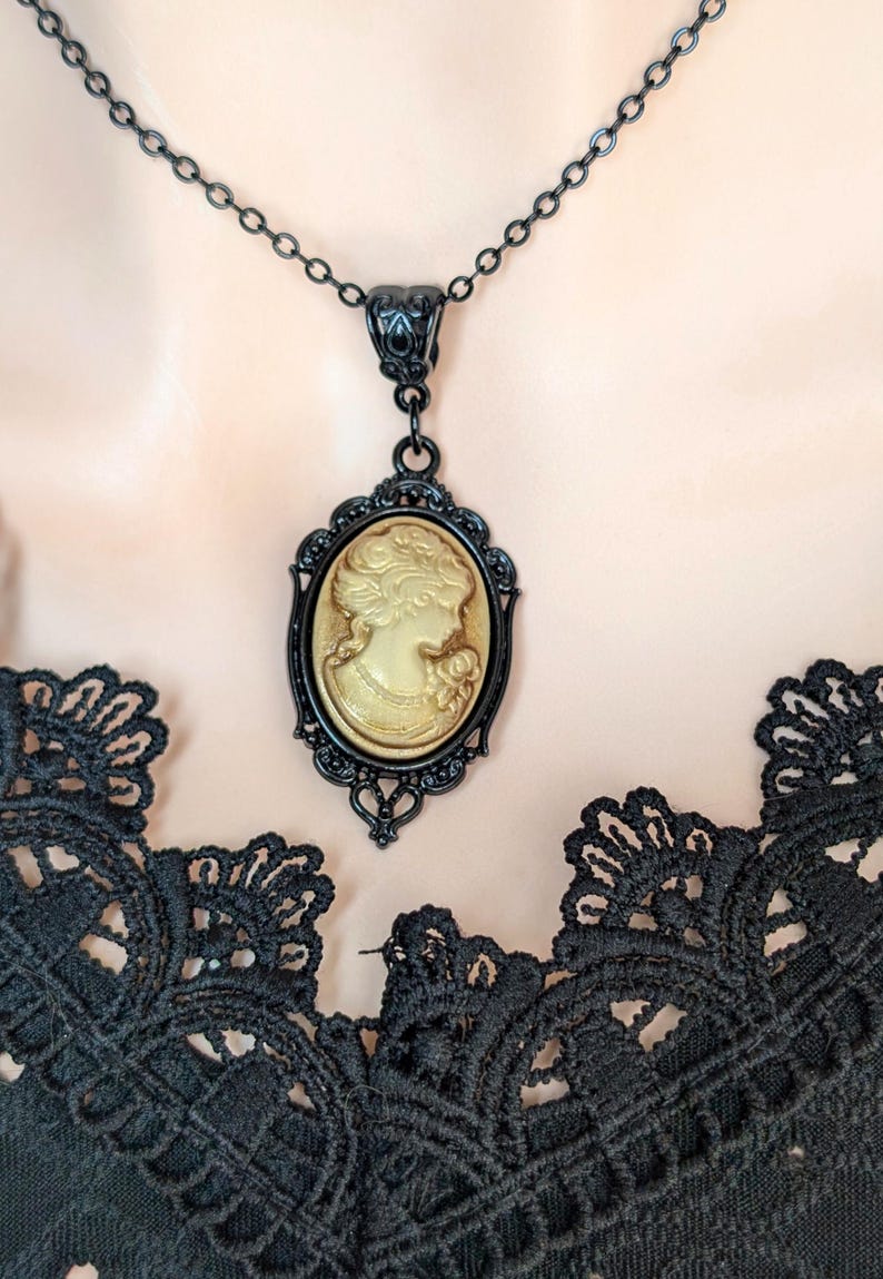 Gothic Sepia Cameo Necklace: Victorian Steampunk Jewelry