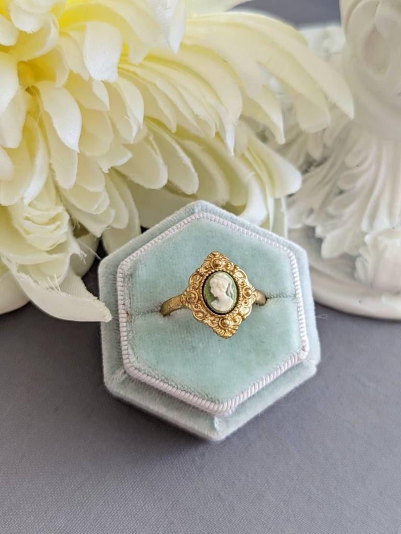 Victorian Style Cameo Ring, Gold plated with Adjustable Band