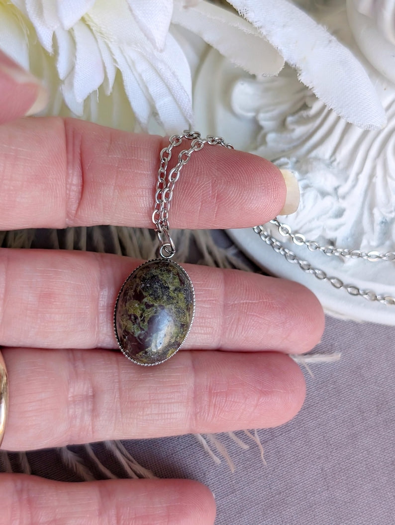 Oval Dragon’s Blood Jasper Necklace | Boho Gemstone Pendant Jewelry