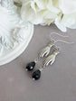 Victorian Hand Earrings – Gothic Silver with Black Teardrop Beads