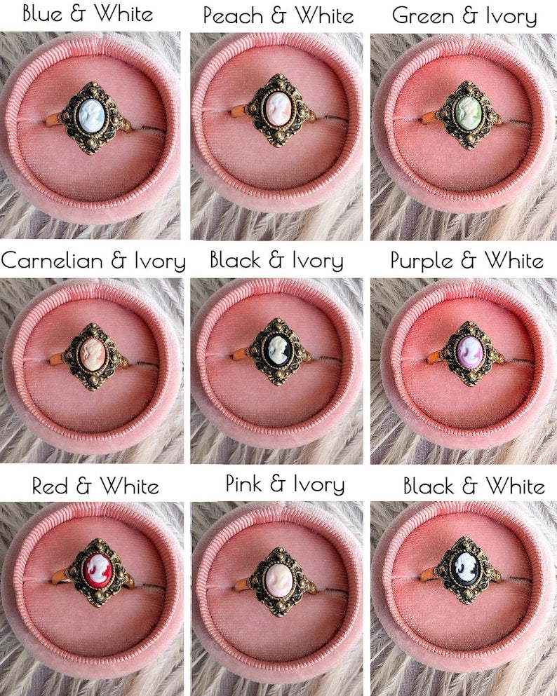 Antiqued Gold Cameo Ring, Adjustable Victorian Style Jewelry