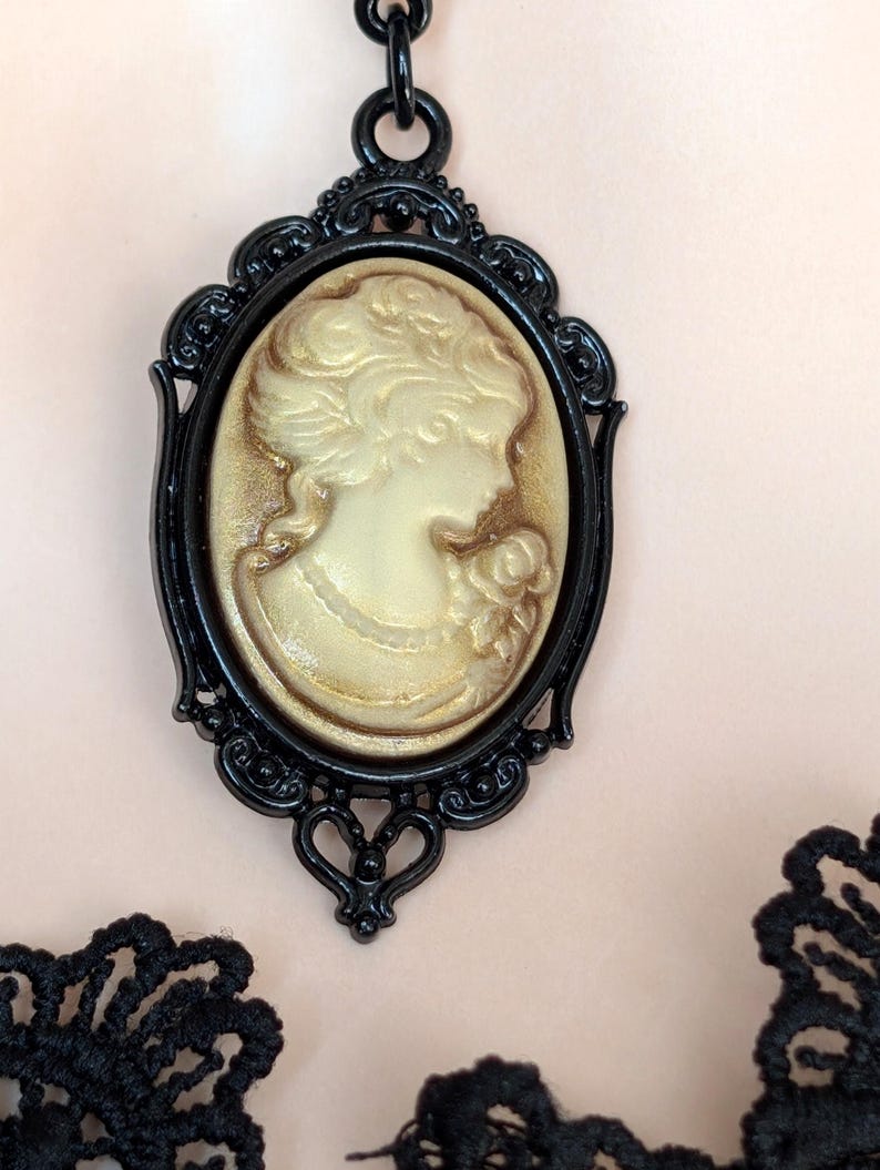 Gothic Sepia Cameo Necklace: Victorian Steampunk Jewelry