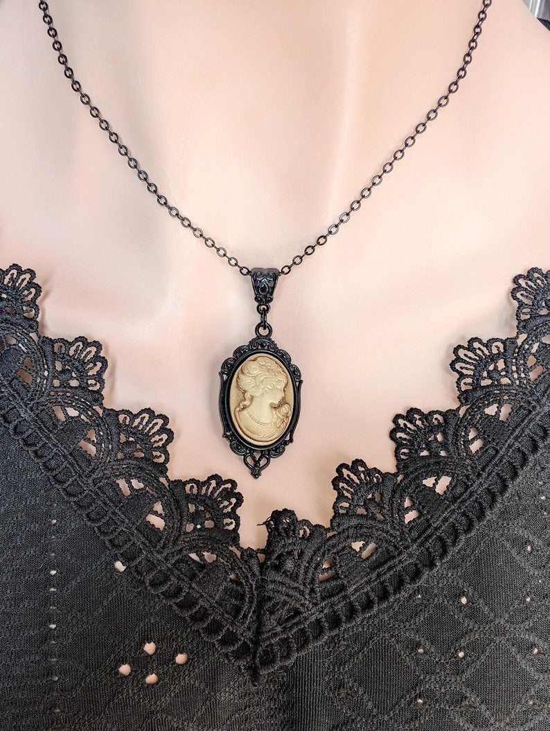 Gothic Sepia Cameo Necklace: Victorian Steampunk Jewelry