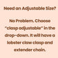 Text on a beige background explaining adjustable size options with a lobster claw clasp and extender chain.