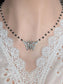 Silver Butterfly Choker, Black Rosary Chain, Art Nouveau Pendant