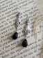 Victorian Hand Earrings – Gothic Silver with Black Teardrop Beads