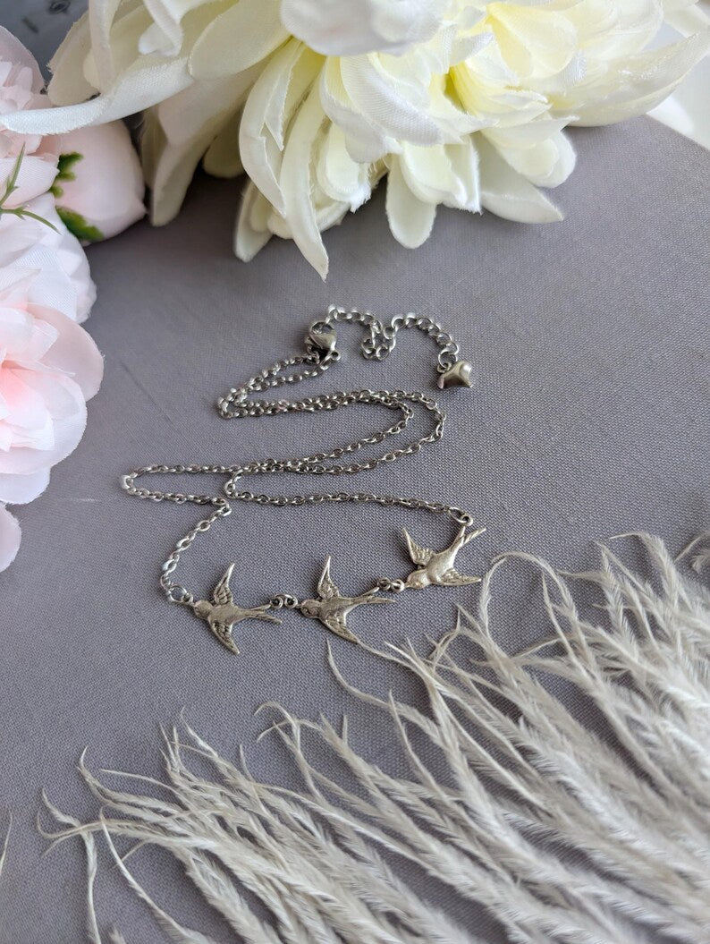 Silver Swallow Bird Bracelet: Dainty Trio Jewelry, Minimalist Style