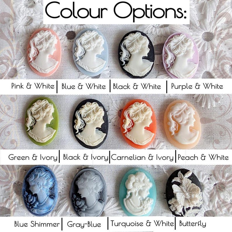 Blue Cameo Necklace: Vintage Lady Portrait in Oxidized Brass Pendant