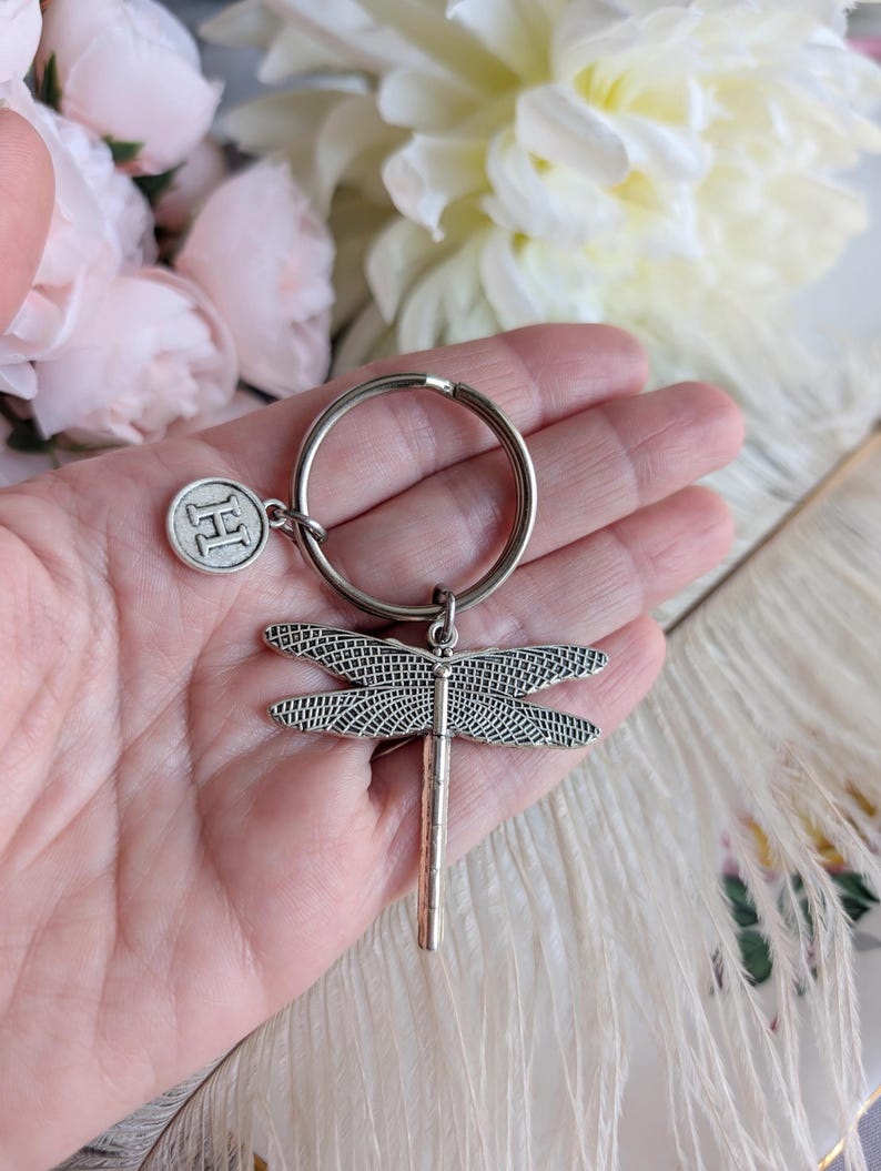 Dragonfly Keychain | Personalized Initial Charm | Handmade Gift