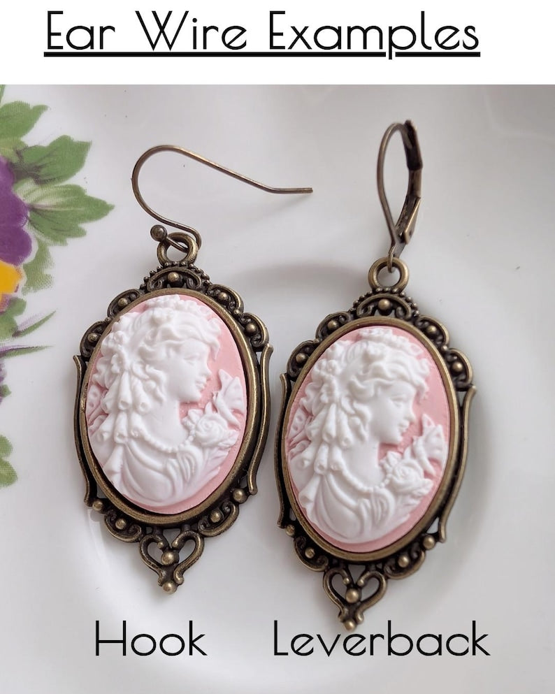Goddess Cameo Statement Earrings: Silver Finish, Victorian Style
