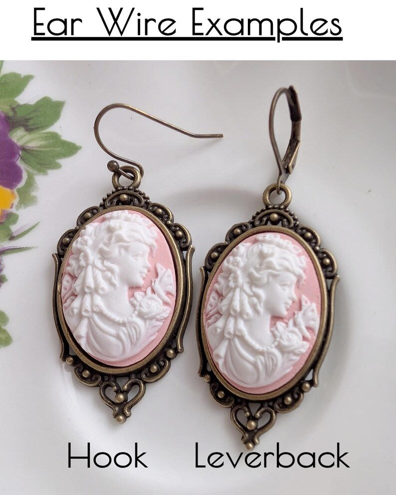 Blue Hummingbird Cameo Earrings: Vintage Style Romantic Jewelry