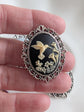 Hummingbird Cameo Brooch: Lacy Silvertone Vintage Style Pin