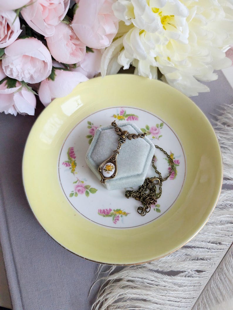 Yellow Rose Pendant, Art Nouveau Necklace, Vintage-Inspired Floral Jewelry