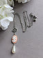 Pink Cameo Necklace with Pearl Drop, Victorian Silver Pendant Gift