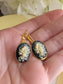 Ivory Flower Cameo Earrings: Black Vintage Gothic Style, Lever Back