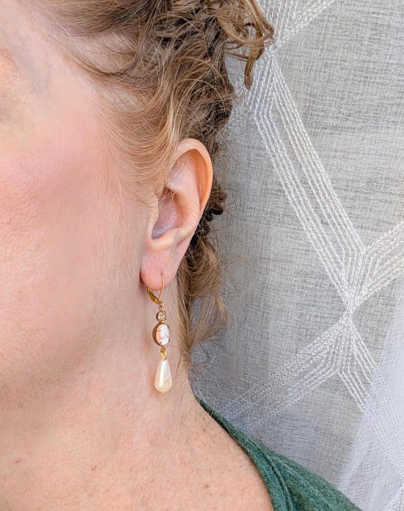 Pink Cameo Pearl Earrings | Victorian Romantic Vintage Jewelry
