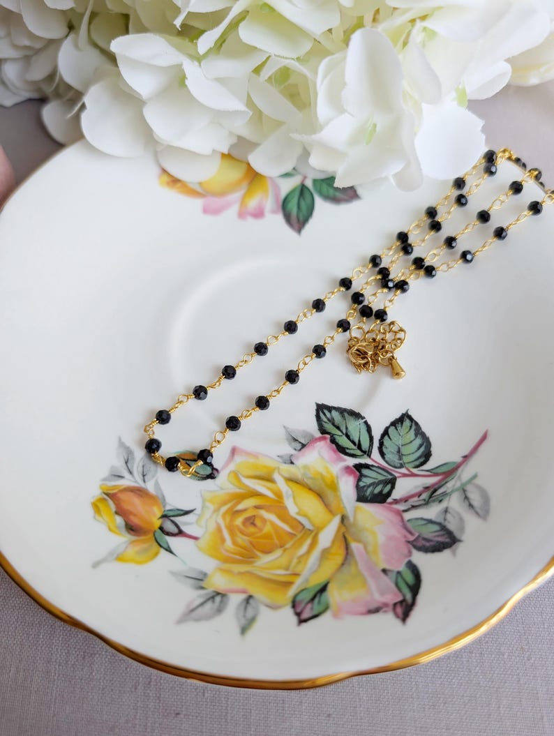 Black Bead Choker Necklace | Gothic Vintage Rosary Chain Jewelry