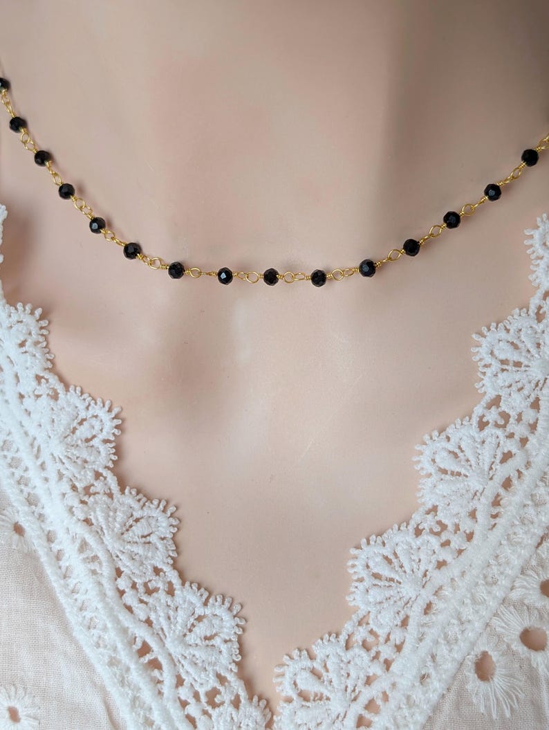 Black Bead Choker Necklace | Gothic Vintage Rosary Chain Jewelry