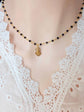 Scarab Pendant Choker | Black Beaded Rosary Chain Necklace