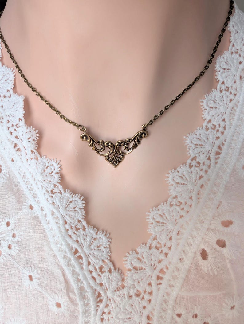 Antiqued Brass Filigree Choker Necklace, Vintage Handmade Jewelry
