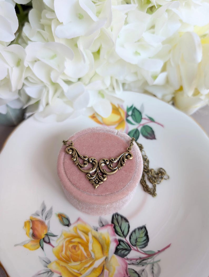 Antiqued Brass Filigree Choker Necklace, Vintage Handmade Jewelry