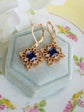 Gold Plated Filigree Dangle Earrings with Red, Green or Blue CZ Stones