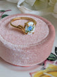 Gold Vermeil Blue Rose Ring - 925 Sterling Silver - Victorian Floral Jewelry on a pink jewelry box