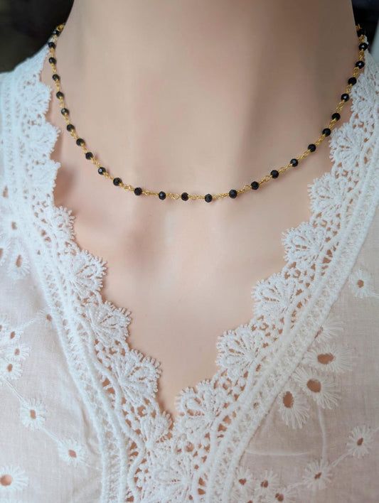 Black Bead Choker Necklace | Gothic Vintage Rosary Chain Jewelry
