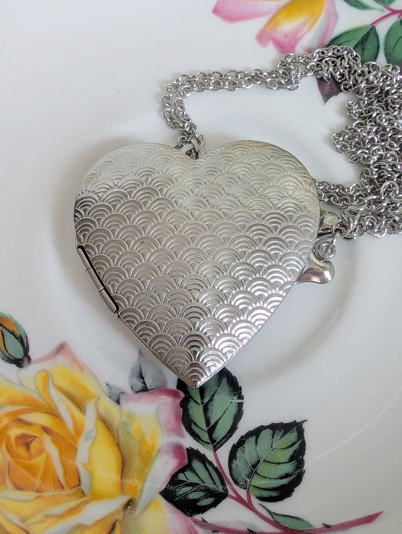Silver Plated Heart Locket Necklace, Romantic Keepsake Gift for Girlfriend